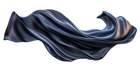 black silk fabric floating in wind, isolated