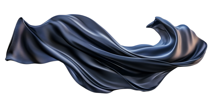 black silk fabric floating in wind, isolated