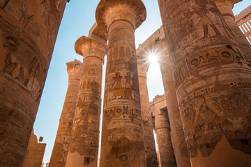 Pillars in Karnak temple, Luxor Egypt during the day