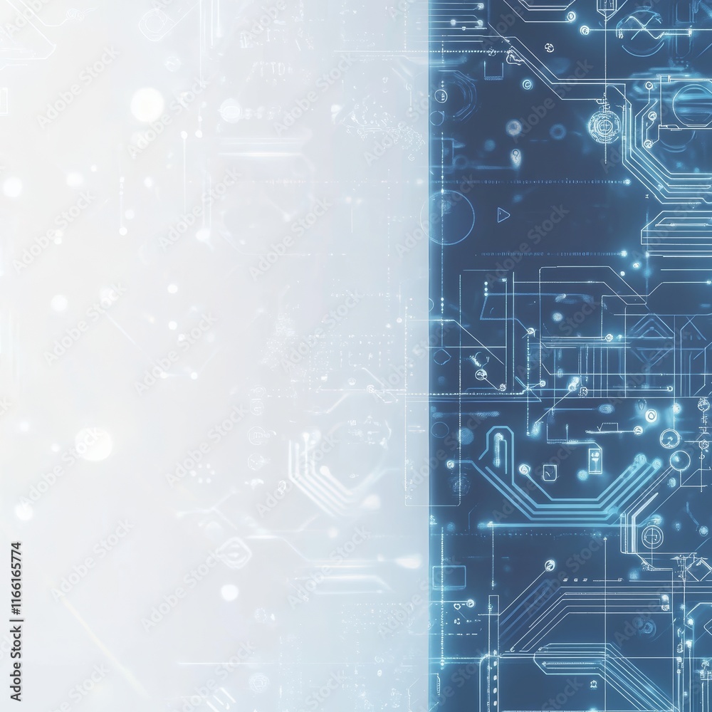 Poster abstract blue circuit pattern background with digital textures and soft gradient highlighting modern