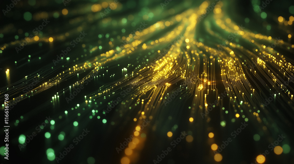 Aufkleber abstract circuit board background with glowing green and gold energy pulses. perfect for tech brandi