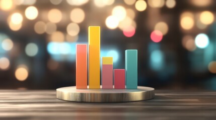 Wooden table bar chart analysis, business insights, data visualization, and market strategy for financial growth