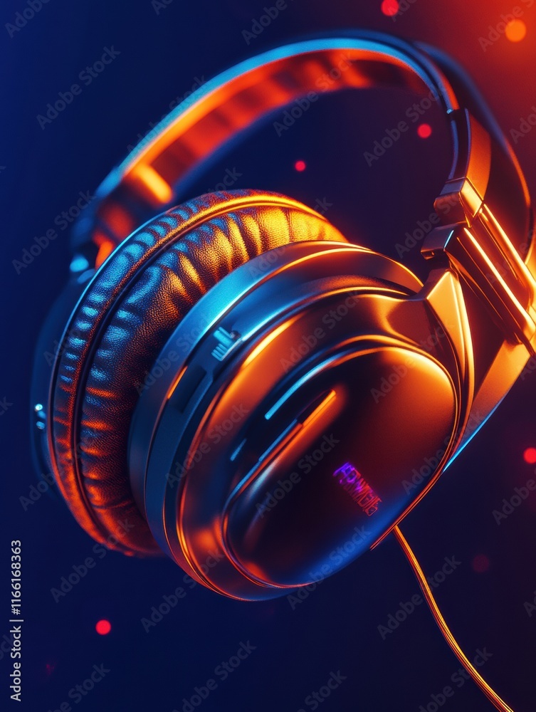 Aufkleber close up view of vibrant 3d rendered headphones showcasing dynamic colors and sleek design. generati