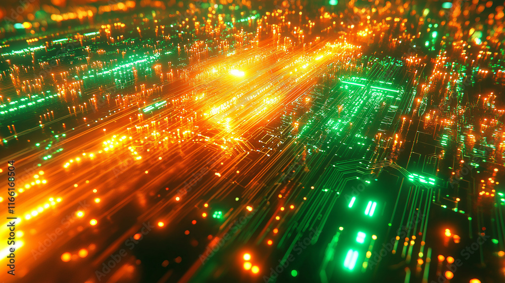 Fototapete High-tech energy-inspired abstract background with glowing connectivity patterns. Ideal for tech-focused visuals and corporate designs.

