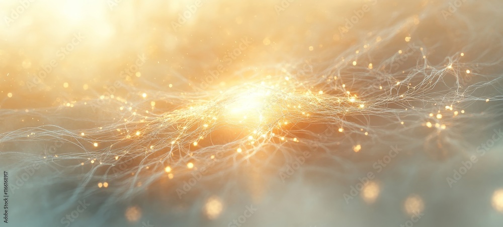 Poster Abstract Light Patterns Create a Mesmerizing Effect in a Soft Golden Hue Suggesting Warmth and Tranquility in an Imaginative Artistic Representation