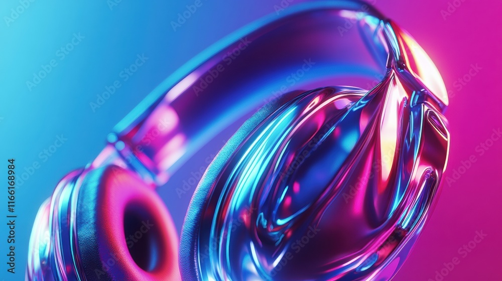 Poster close up view of colorful 3d headphones showcasing vibrant design and modern aesthetics for immersiv
