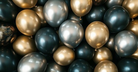 Colorful Metallic Balloons Decorate a Festive Event Space for a Celebration or Party With a Luxurious Theme