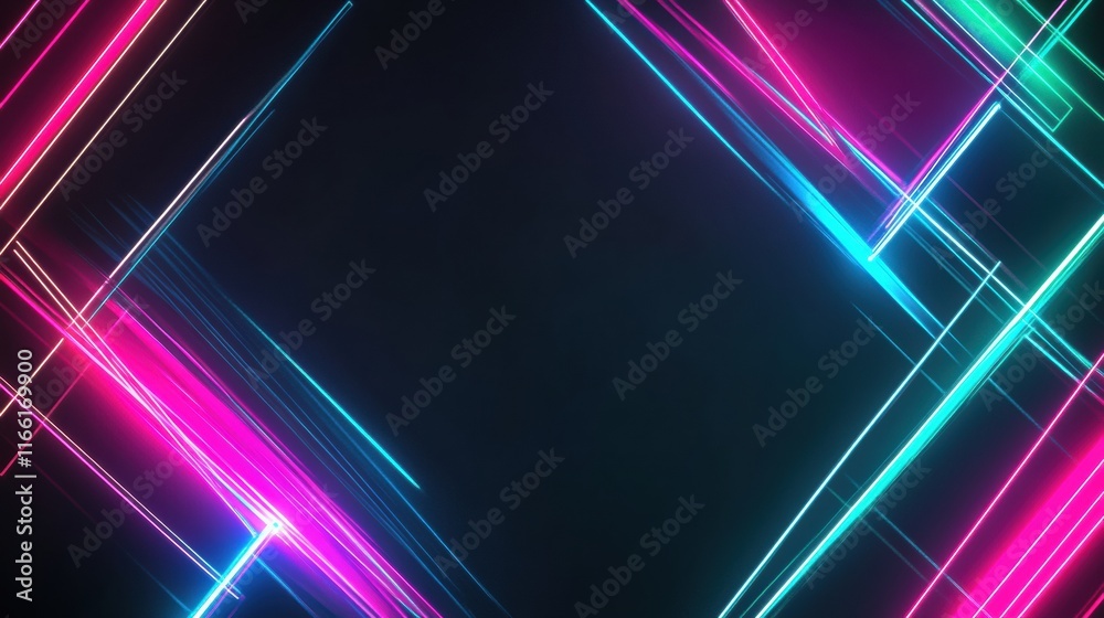 Fototapete Glowing neon lines create an abstract design ideal for futuristic themes and backgrounds. Generative AI
