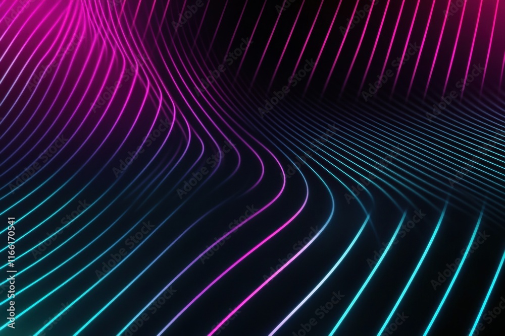 Poster vibrant abstract glowing neon lines create a dynamic visual experience across a dark background at n