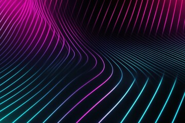 Vibrant abstract glowing neon lines create a dynamic visual experience across a dark background at night. Generative AI