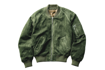 Vintage olive green bomber jacket with a zippered front and ribbed cuffs for casual wear