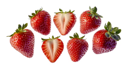 set of strawberries isolated on white or transparent