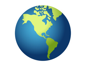 Globe showing Americas icon, showing North, South America in green against blue ocean