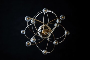 Abstract atom model with orbiting electrons on black background.