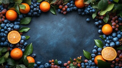 Rustic arrangement of fruits on a dark slate background