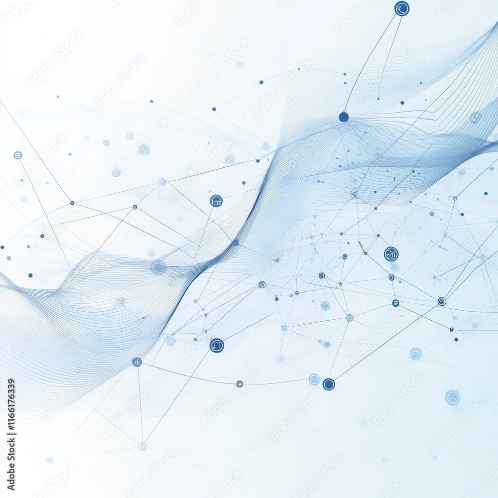 Aufkleber Abstract Blue Digital Wave Pattern With Connected Dots and Lines Representing Data Flow and Technology Concepts