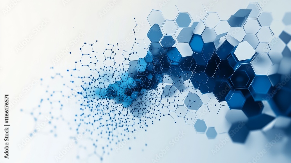 Aufkleber Hexagonal Patterns and Blue Color Gradients Create a Dynamic Visual Effect in an Abstract Design