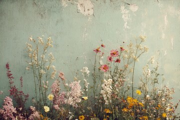Wildflowers Bloom Against A Weathered Wall