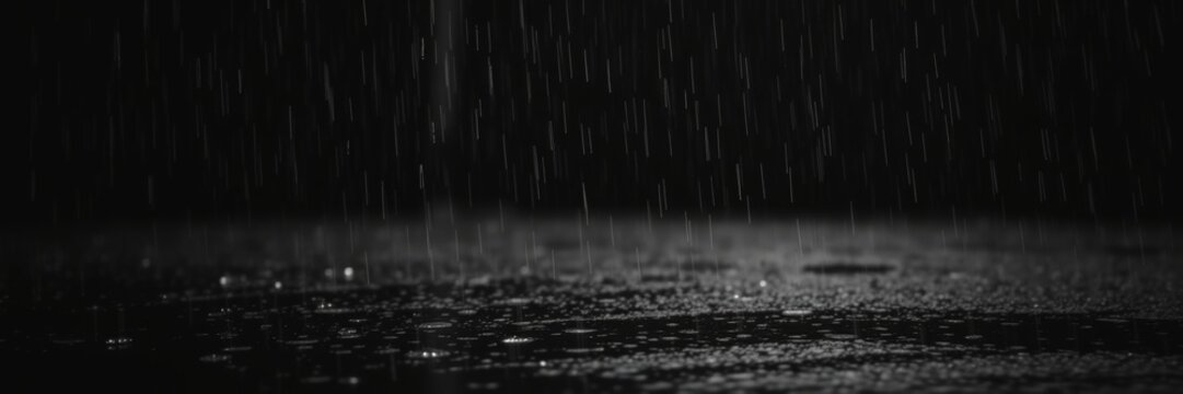 classic black and white wet rainy scene.  Dark  timeless elegant style depict drizzling rain on reflective surfaces and background texture