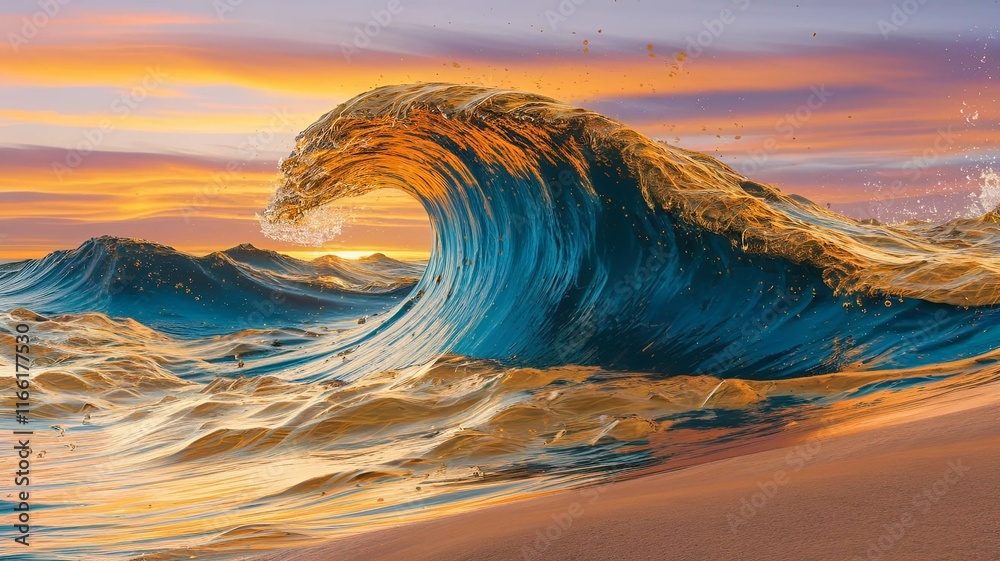 Fototapete a vibrant and dynamic cover image with a color texture of wave gold. no text is included.