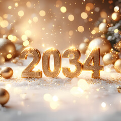Festive 2034 New Year Celebration with Glittering Lights and Seasonal Decorations