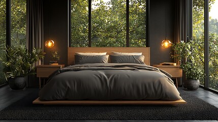 Serene Modern Bedroom Design With Lush Greenery Views