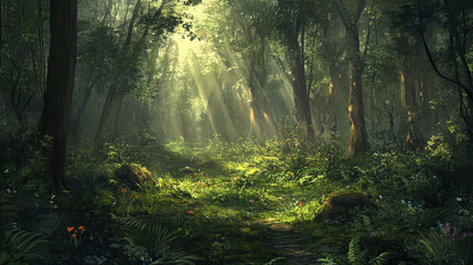 Fototapeta premium Mysterious Depths: A Tranquil Forests Enchanted Realm