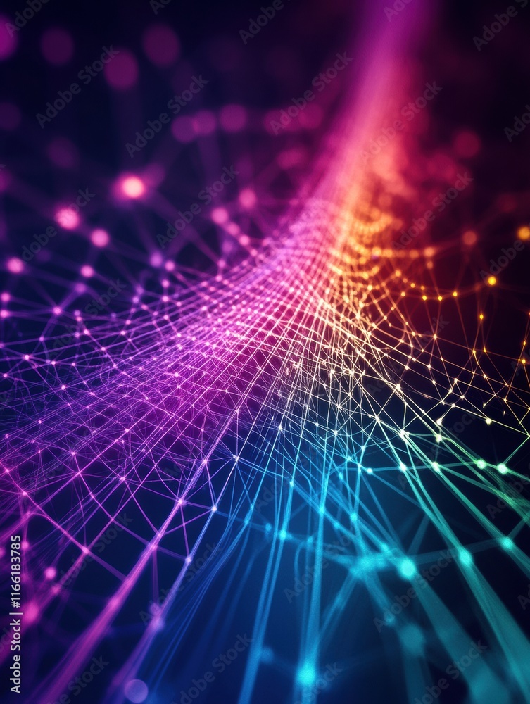 Poster colorful 3d digital network illustration representing connectivity and technology in a futuristic en