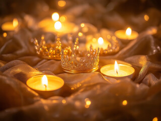 Majest&auml;tische Krone umgeben von sanftem Kerzenlicht

