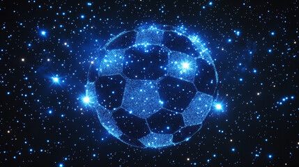 Free kick. A grid of blue stars in the night sky. Glowing dots create a Free-kick shape. Football, penalty, sports and other concepts illustration or background