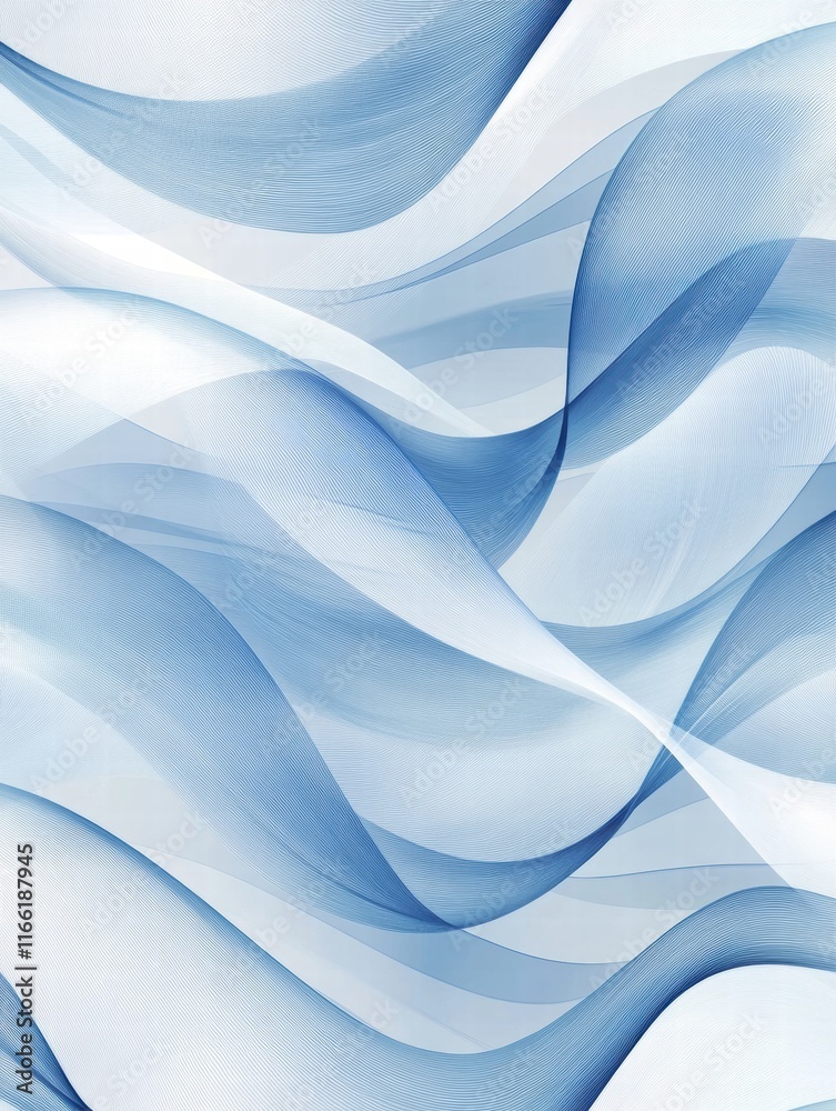 Aufkleber Seamless wave pattern in shades of blue with soft, fluid lines creating a serene and calming effect. Generative AI
