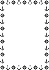 Anchor and rudder silhouette frame. Vector illustration.