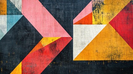 Naklejka premium Abstract geometric shapes in vibrant colors on a textured background.