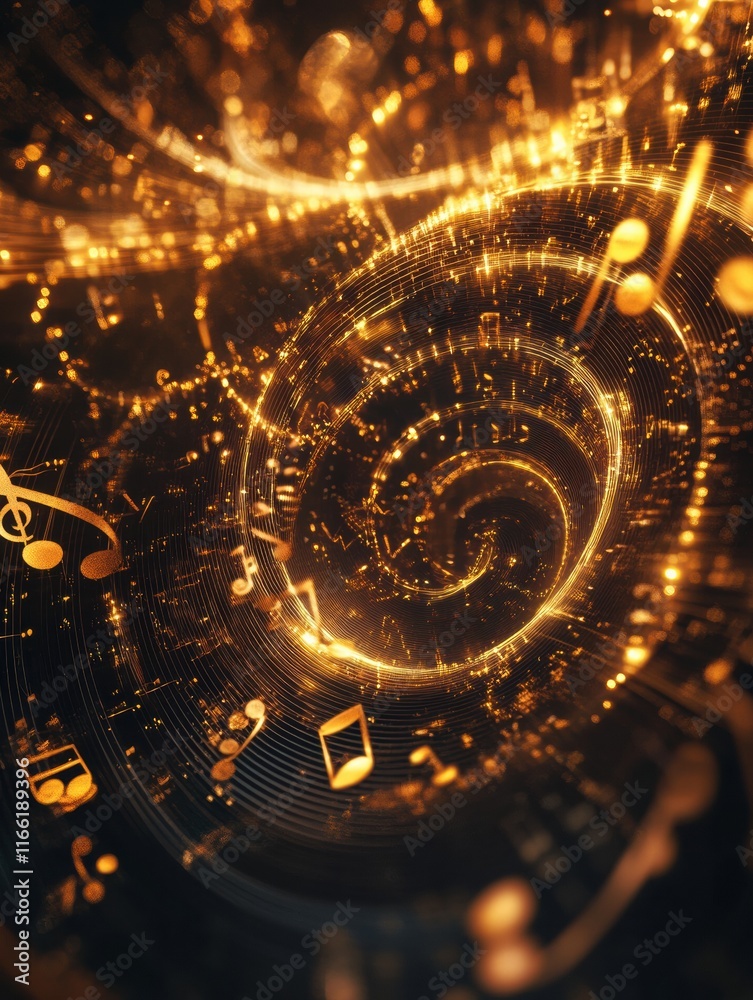 Fototapete creative 3d music notes swirling in golden light and intricate patterns. generative ai