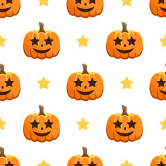 Seamless holiday pattern with pumpkins on a white background.