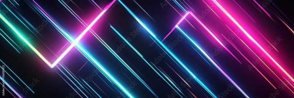Poster Dynamic abstract glowing neon lines create vibrant energy in a dark background. Generative AI