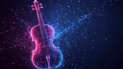 Fototapeta premium Vibrant 3D violin glowing with energy in a cosmic background. Generative AI