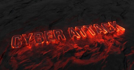 Cyber attack text on fire, 3D render for cyber space, cyber attacks and crimes background and backdrops, Cinematic Look. Firewall concept. 