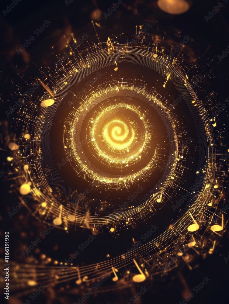 Fototapete 3d spiral design of glowing music notes and melodies creating a captivating visual experience. gener