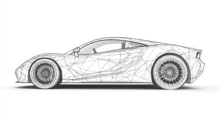 Fototapeta premium The car consists of points, lines and triangles. The polygon shape in the form of a silhouette of a car on a white background. Vector illustration