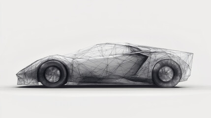Fototapeta premium The car consists of points, lines and triangles. The polygon shape in the form of a silhouette of a car on a white background. Vector illustration