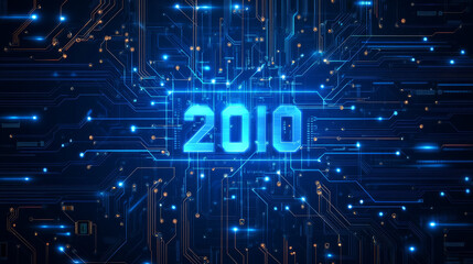 Circuit Board in the form of 2020. Microchip inscription 2020 background. High-tech vector illustration of the inscription 2020 from chips. Electronic board.