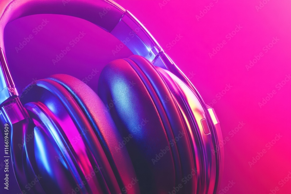 Poster close up view of stylish headphones showcasing vibrant colors and intricate design. generative ai