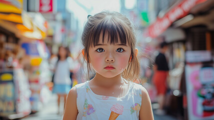 商店街で落としたアイスに涙する日本人少女