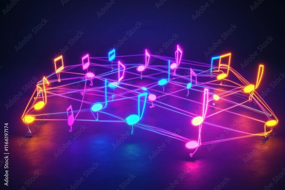 Fototapete colorful 3d musical notes illuminated in vibrant lights, creating a captivating visual display in da