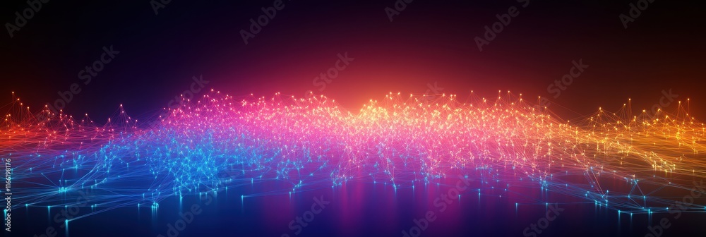 Aufkleber Vibrant 3D visualization of colorful light waves on a dark background highlighting harmony between color and motion. Generative AI