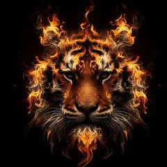 Animal figure created with flames on a black background