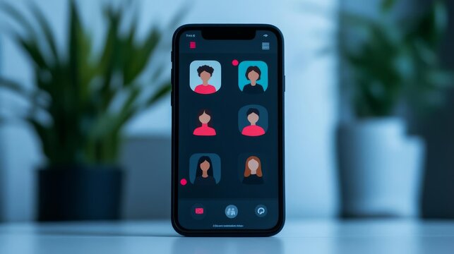 Remote coworking app displaying avatars and chat bubbles, engagement app, innovative and playful