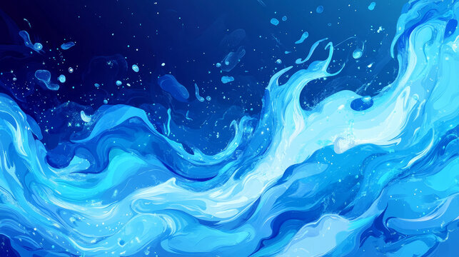 Blue fire effect or cartoon water comics vector background. Abstract dynamic flame game texture pattern. Sea or ocean splash flow theme wallpaper. Isolated river swirl surface frame illustration.