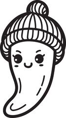 Cute Habanero Pepper in Beanie Coloring Page